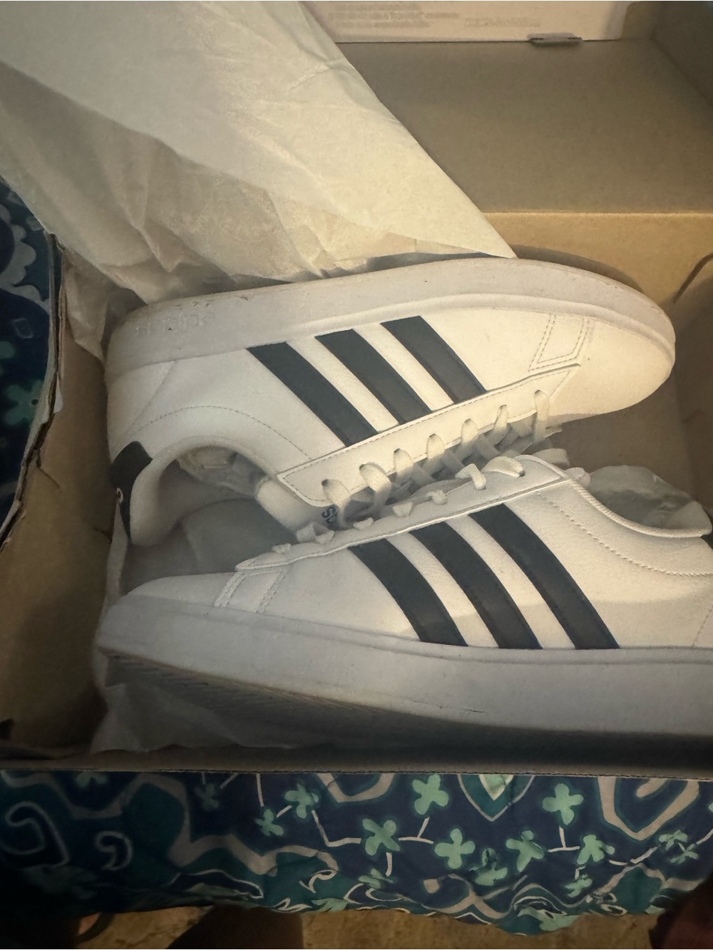 adidas White Sneakers with Black Three-Stripes Low-Top